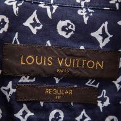 Pre Owned قميص لوي فيتون أزرار أمامية قطن طباعة شعار أزرق انديغو مقاس صغير