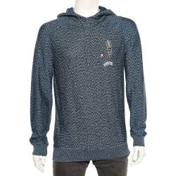 Louis Vuitton Blue Pattered Cotton Logo Patch Detailed Hoodie L 