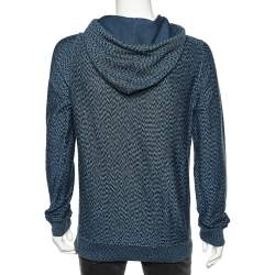 Louis Vuitton Blue Pattered Cotton Logo Patch Detailed Hoodie L 