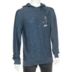 Louis Vuitton Blue Pattered Cotton Logo Patch Detailed Hoodie L 