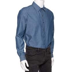 مملوكة مسبقًا Louis Vuitton Blue Chambray Logo Printed Button Front Shirt L