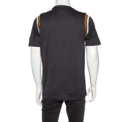 Pre Owned تي شيرت لوي فيتون رقبة مستديرة تفاصيل تضليع مغاير قطن رمادي مقاس كبير جدا جدا