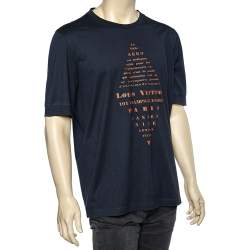 Pre Owned Louis Vuitton Navy Blue Printed Cotton Knit Crewneck T-Shirt XXL