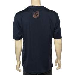 Pre Owned Louis Vuitton Navy Blue Printed Cotton Knit Crewneck T-Shirt XXL