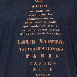 Pre Owned Louis Vuitton Navy Blue Printed Cotton Knit Crewneck T-Shirt XXL