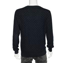 Louis Vuitton Navy Blue Damier Knit Crewneck Sweater M