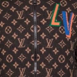 Pre Owned Louis Vuitton x NBA Brown Monogram Jacquard Wool Zip Front Jacquard XL