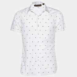 Louis Vuitton White Monogram Print Cotton Short Sleeve Shirt M