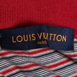 Pre Owned تي شيرت بولو لوي فيتون قطن مخطط أحمر بسحاب مقاس كبير جداً جدأً جداً جداً (اكس اكس اكس اكس لارج)