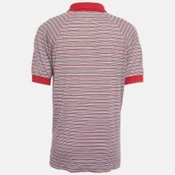 Pre Owned تي شيرت بولو لوي فيتون قطن مخطط أحمر بسحاب مقاس كبير جداً جدأً جداً جداً (اكس اكس اكس اكس لارج)