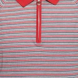 Pre Owned تي شيرت بولو لوي فيتون قطن مخطط أحمر بسحاب مقاس كبير جداً جدأً جداً جداً (اكس اكس اكس اكس لارج)