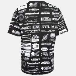 Pre Owned تي شيرت لوي فيتون قطن أسود مطبوع شعار الماركة يغطيه بالكامل أكمام قصيرة مقاس كبير (لارج)