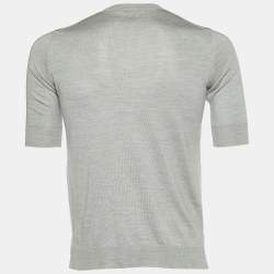 Pre Owned Louis Vuitton Grey Silk & Cotton Knit Logo Detail T-Shirt M 