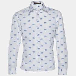 Louis Vuitton White Lion Emblem Jacquard Cotton Long Sleeve Shirt