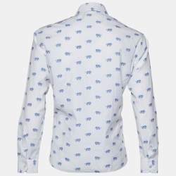 Pre Owned Louis Vuitton White Lion Emblem Jacquard Cotton Long Sleeve Shirt XL