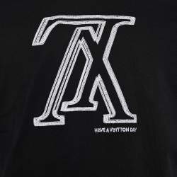 مملوكة مسبقًا تي شيرت لوي فيتون قطن مطرز  LV مقلوبة أسود مقاس كبير جدًا - إكس لارج