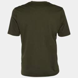 Pre Owned Louis Vuitton Dark Green Cotton Damier Pocket Detail Crew Neck T-Shirt XL