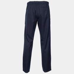 مملوكة مسبقًا بنطلون لوي فيتون صوف مخطط أزرق كحلي مقاس كبير - لارج الخصر 33"