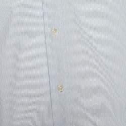 مملوكة مسبقًا قميص لوي فيتون قطن مخطط مونوغرامي أزرق بأكمام طويلة مقاس كبير جدًا - إكس لارج