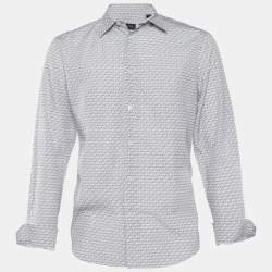 Louis Vuitton White Monogram Print Poplin Button Front Shirt L
