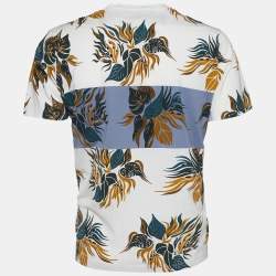 مملوكة مسبقًا Louis Vuitton White & Blue Paneled Jersey Leaf Print T-Shirt L