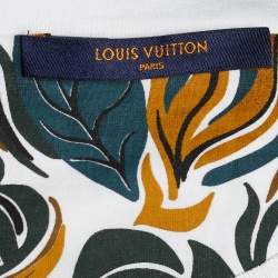 مملوكة مسبقًا Louis Vuitton White & Blue Paneled Jersey Leaf Print T-Shirt L