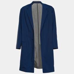 Louis Vuitton Blue & Grey Wool Button Front Coat M