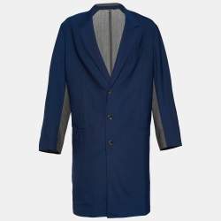 Louis Vuitton Blue & Grey Wool Button Front Coat M