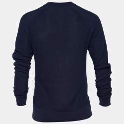 Louis Vuitton Navy Blue Textured Cotton & Silk Knit Jumper L
