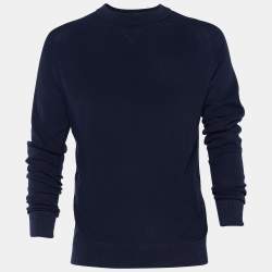 Louis Vuitton Navy Blue Textured Cotton & Silk Knit Jumper L