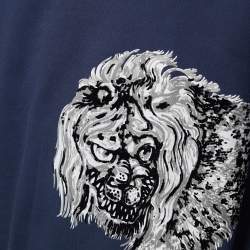 Pre Owned Louis Vuitton x Chapman Brothers Navy Blue Lion Flock Print Cotton Sweatshirt L