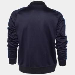 مملوكة مسبقًا Louis Vuitton Navy Blue Knit Stripe Detail Zip Front Jacket XL
