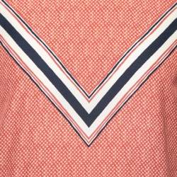 Pre Owned Louis Vuitton Rust Printed Silk & Cashmere Paneled Round Neck T-Shirt M