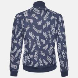 Louis Vuitton Blue Cities Jacquard Knit Half Zip Sweater L