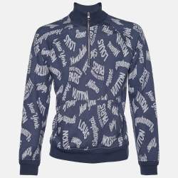 Louis Vuitton Blue Cities Jacquard Knit Half Zip Sweater L