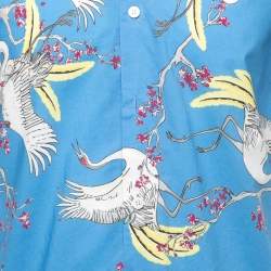 Louis Vuitton Blue Crane Print Cotton Button Front Hawaiian Shirt S