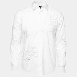 Pre Owned Louis Vuitton White Eyelet Logo Embroidered Cotton Button Front Shirt M