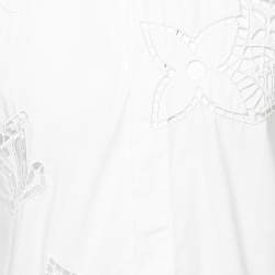 Pre Owned Louis Vuitton White Eyelet Logo Embroidered Cotton Button Front Shirt M
