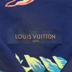 Louis Vuitton Navy Blue Tropical Logo Print Crepe Hawaiian Shirt L
