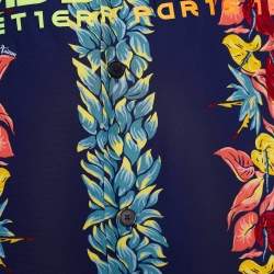 Louis Vuitton Navy Blue Tropical Logo Print Crepe Hawaiian Shirt L