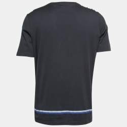مملوكة مسبقًا Louis Vuitton Dark Grey Cotton Jersey Stripe Detail T-Shirt XL