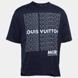 Louis Vuitton Navy Blue Merci Print Cotton Crewneck T-Shirt S
