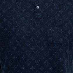Louis Vuitton Navy Blue Monogram Printed Knit Polo T-Shirt XXL