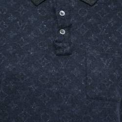 Pre Owned Louis Vuitton Navy Blue Monogram Patterned Knit Polo T-Shirt XL