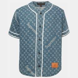 Louis Vuitton x Supreme Light Wash Monogram Denim Baseball Shirt S