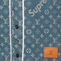 Pre Owned Louis Vuitton x Supreme Light Wash Monogram Denim Baseball Shirt S
