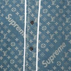 Pre Owned Louis Vuitton x Supreme Light Wash Monogram Denim Baseball Shirt S