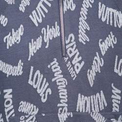Pre Owned Louis Vuitton Blue Cities Jacquard Knit Half Zip Sweater L