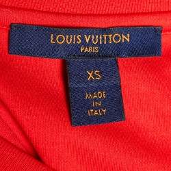 Pre Owned Louis Vuitton Red  Logo Stamp Printed Cotton Knit Crewneck T-Shirt XS