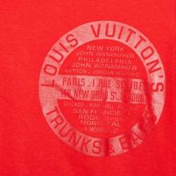 Pre Owned Louis Vuitton Red  Logo Stamp Printed Cotton Knit Crewneck T-Shirt XS